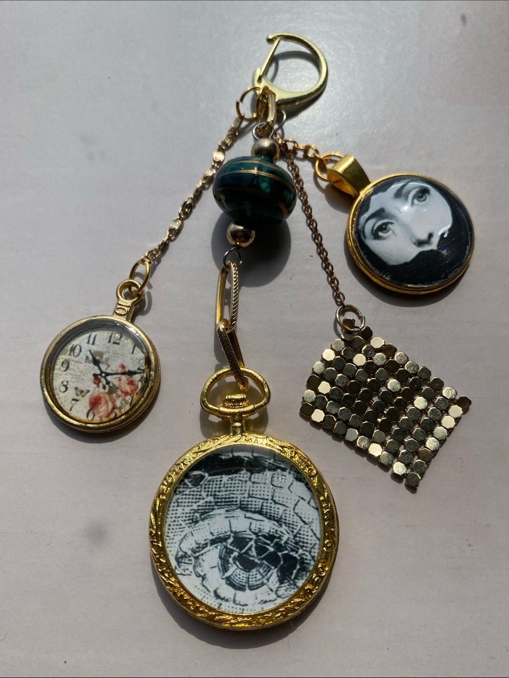 ✨Fornasetti Style Gold Bag Charm Purse Keychain Italian Art Face Motif Y2K Art